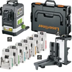 Laserliner 036.380-1 PowerPlane-Laser 3G Multi-18V Three-Dimensional Green Laser Kit with 7 Power Adapters