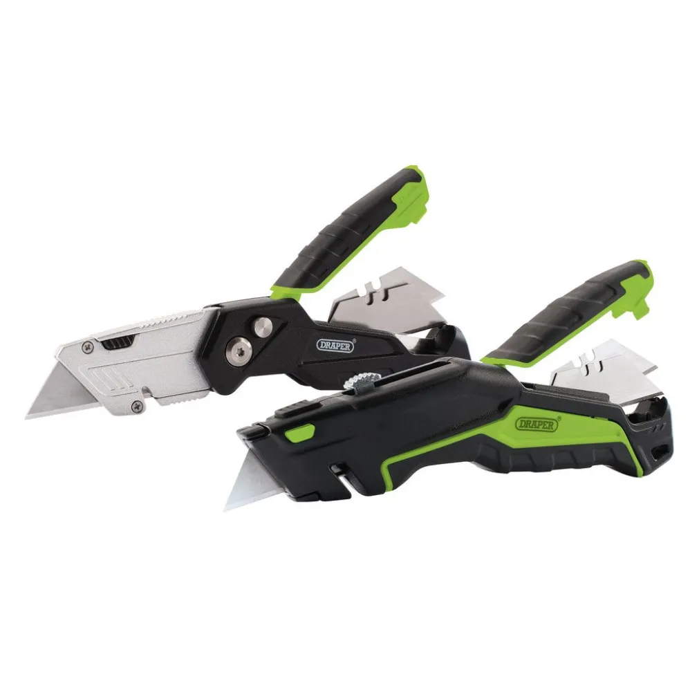 Retractable & Folding Trimming Knife Set with 10 x SK2 Two Notch Blades