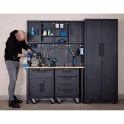 Single Garage Workstation with Roller Cabinets