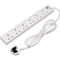 Six Socket Surge Protected Extension Lead with Neon Indicator, 2m