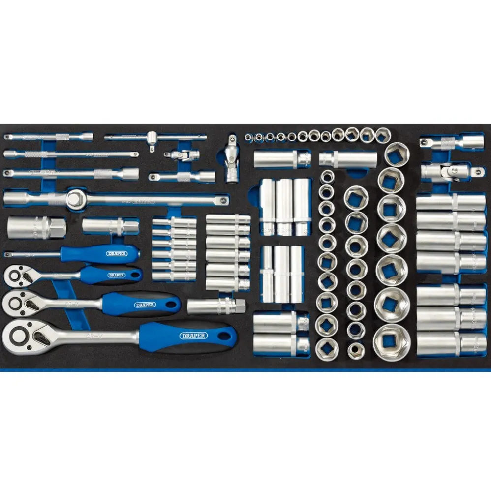 Socket Set in Full Drawer EVA Insert Tray, 1/4", 3/8", and 1/2" (84 Piece)