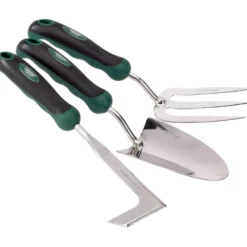 Stainless Steel Heavy Duty Soft Grip Fork, Trowel and Weeder Set (3 Piece)