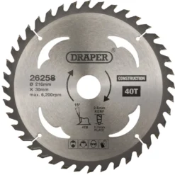TCT Construction Circular Saw Blade, 216 x 30mm, 40T