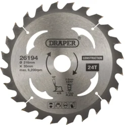 TCT Construction Circular Saw Blade, 216 x 30mm, 24T