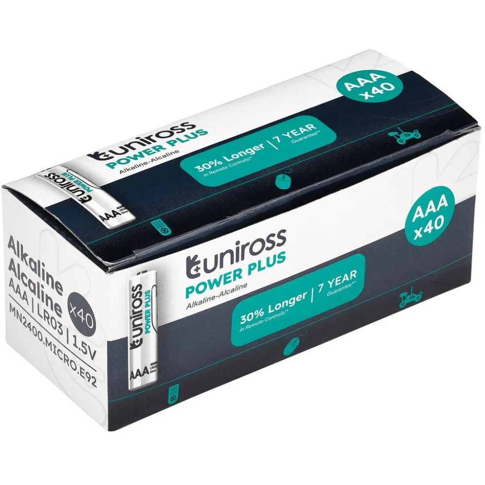 Uniross LR03 AAA Power Plus Alkaline Batteries (Pack of 40)