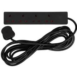 4 Way Black Extension Lead, 5m