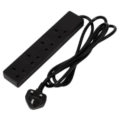 4 Way Black Extension Lead, 2m
