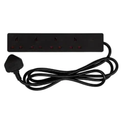 4 Way Black Extension Lead, 2m