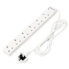 6 Way White Extension Lead, 2m