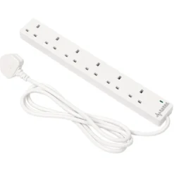 6 Way White Extension Lead, 2m