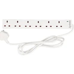 6 Way White Extension Lead, 2m
