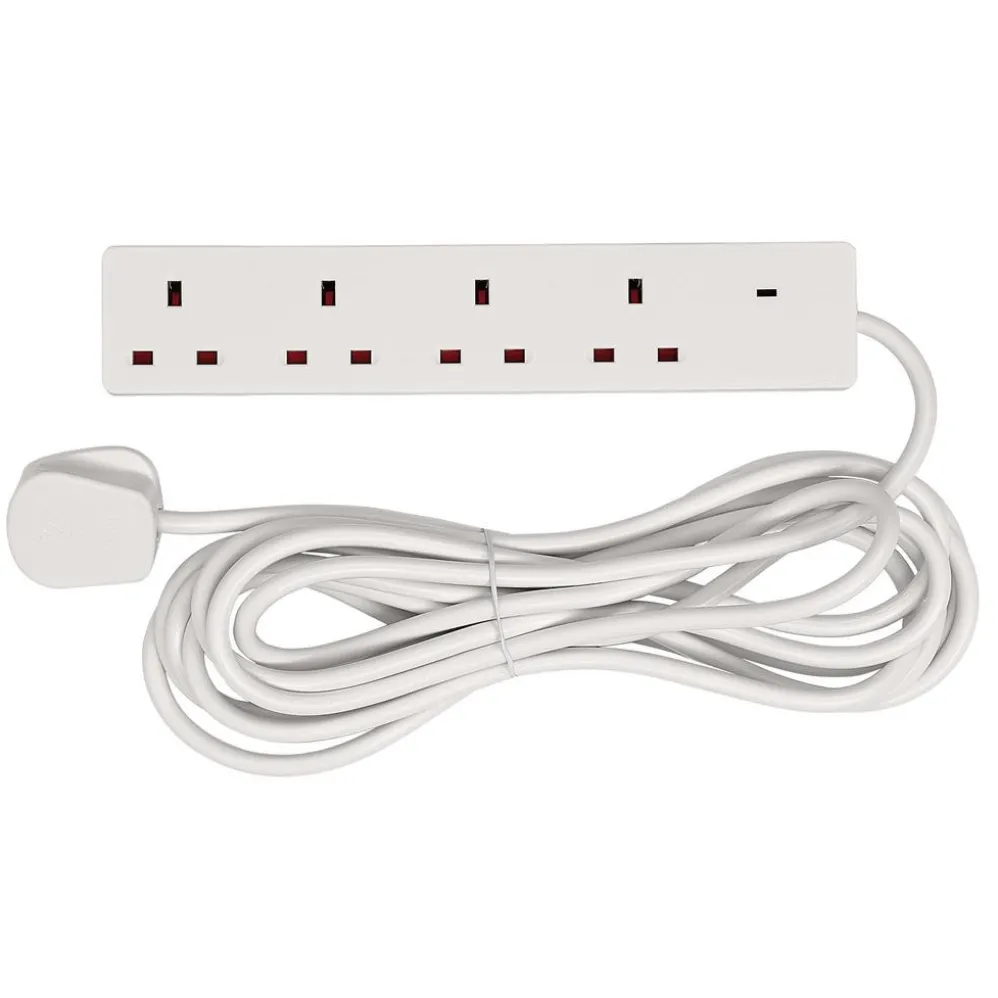 4 Way White Extension Lead, 5m