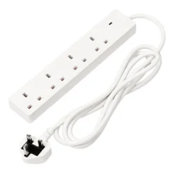 4 Way White Extension Lead, 2m