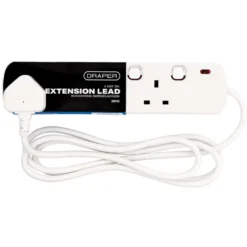 4 Way White Switch Protected Extension Lead, 2m