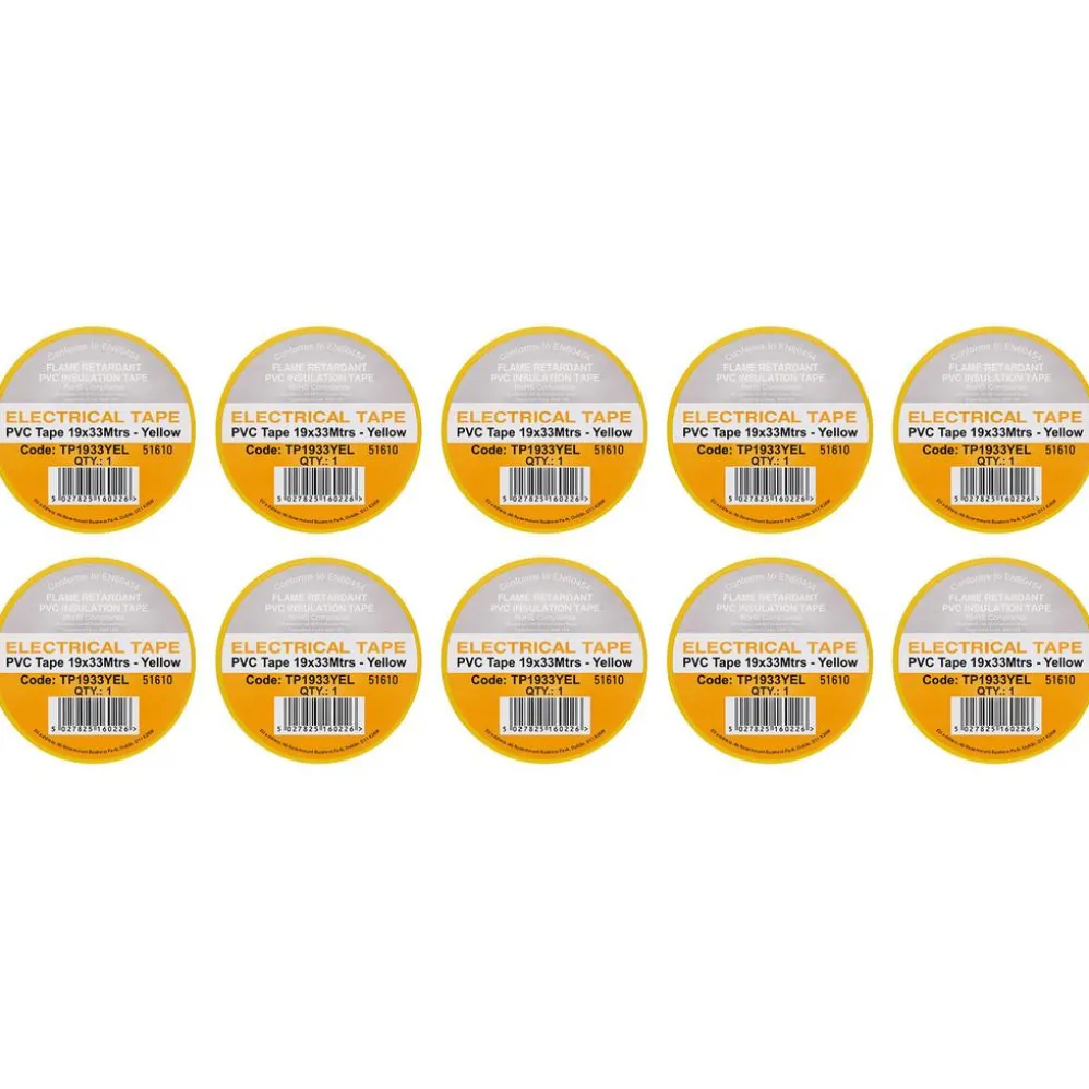 Yellow PVC Electrical Insulation Tape, 19mm x 33m (Pack of 10)